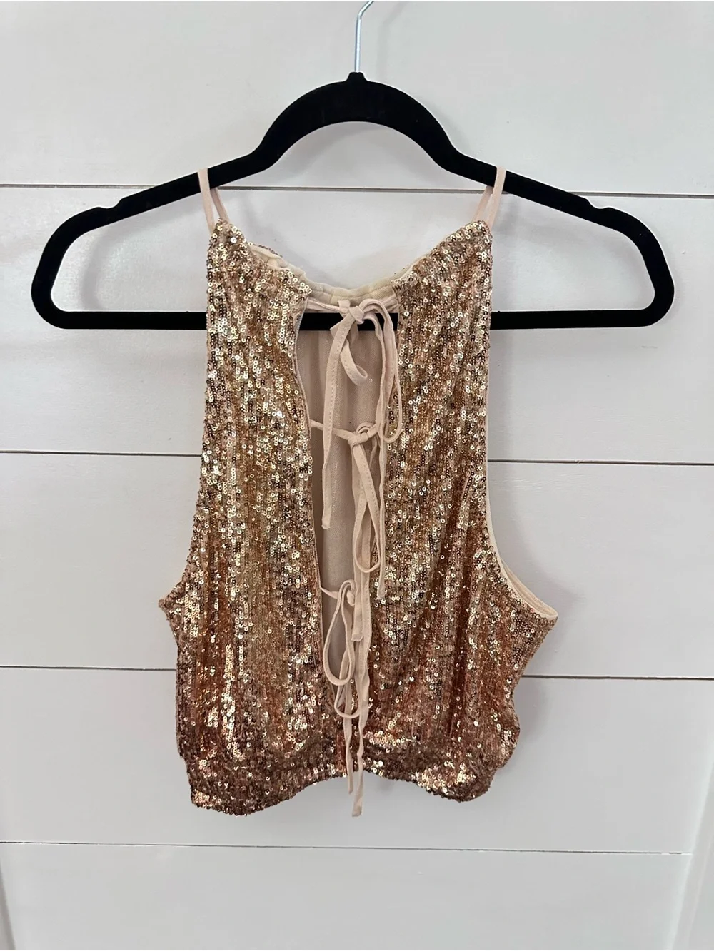 New Free People M gold lights out sequin tie back evening date night party tank